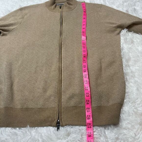 Daniel Hechter Knit Sweater Mens Sz M Cotton Full Zip Brown Tan - Picture 10 of 10